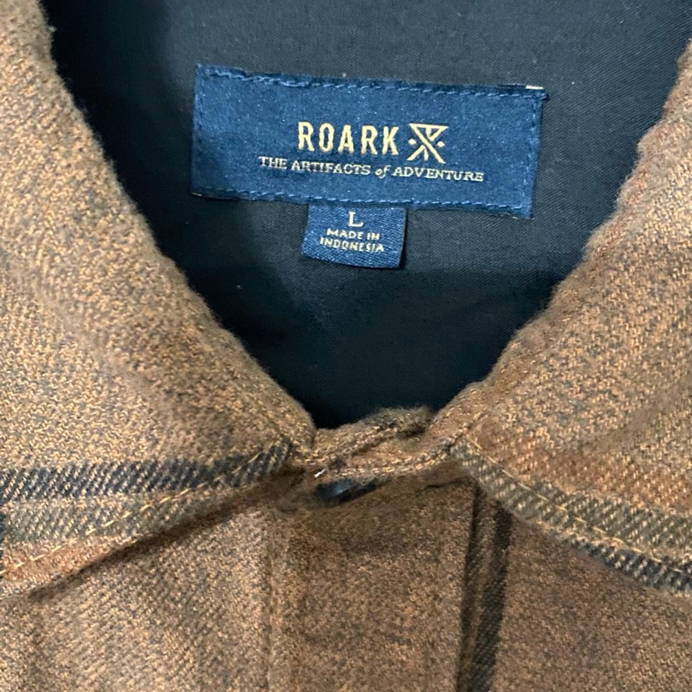 Roark Earthy Tone Checkered Flannel Outdoors Brown Black Shirt - Picture 4 of 9